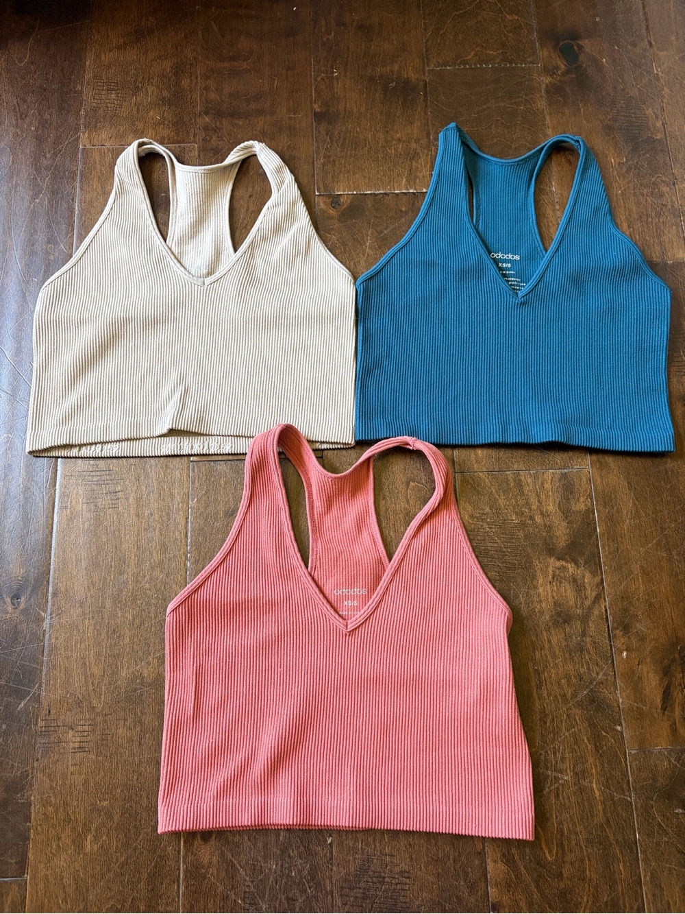 3 pack Ribbed V-Neck Crop Tank  — Teal, Coral, Cream